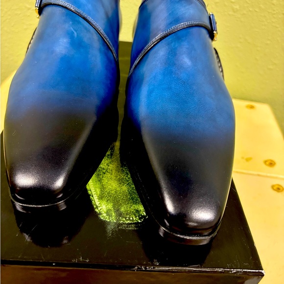 Men's Blue Gradient Leather Monk Strap Dress ShoesMagnanni